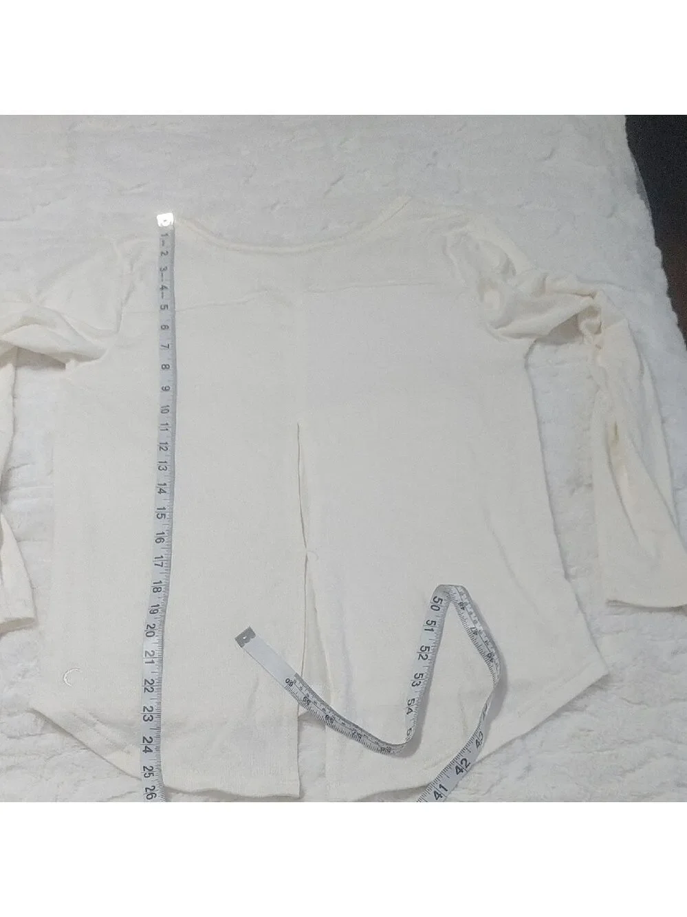 ZYIA Cream Relaxed Split Back Knit Light Yoga Top See Through S-M - Picture 6 of 6